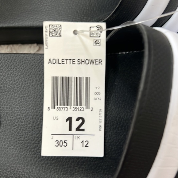 Adidas Size 12 black white Adilette Shower shoes sandals slides - Picture 14 of 16